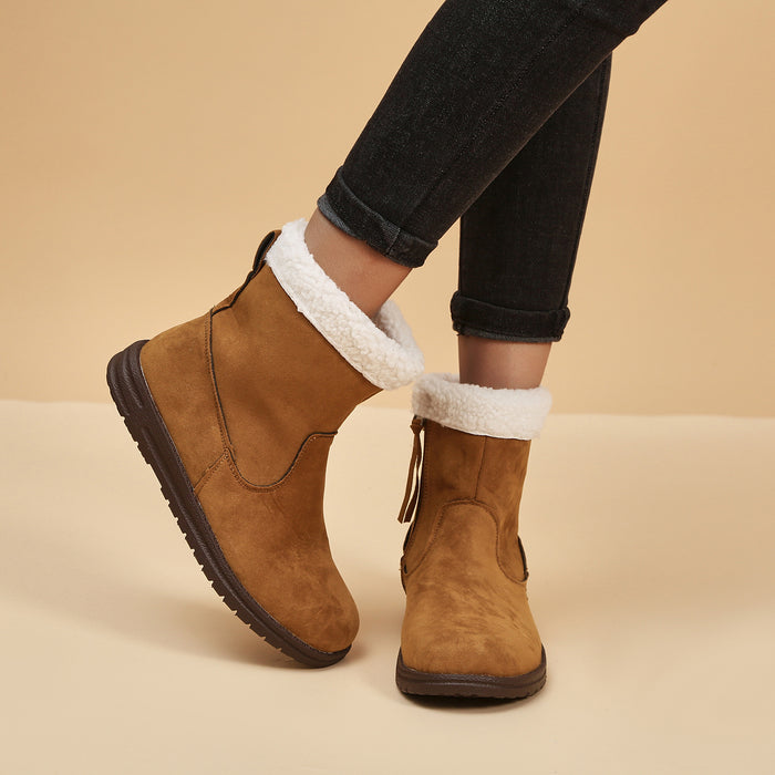 Stivali da neve invernali Stivaletti corti in caldo pile ispessito di agnello di nuova moda con scarpe solide dal design Zpipeper laterale per donna