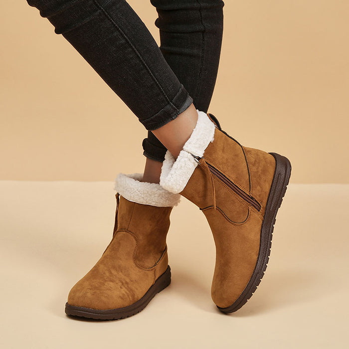 Stivali da neve invernali Stivaletti corti in caldo pile ispessito di agnello di nuova moda con scarpe solide dal design Zpipeper laterale per donna