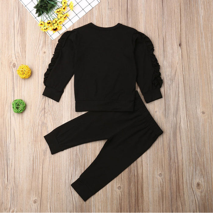 Neonati maschi Ragazze Ruffles Maglione Solido Felpa a maniche lunghe Top Pantaloni Infantili Bambini 2 pezzi Abiti Abiti Set Abiti autunnali
