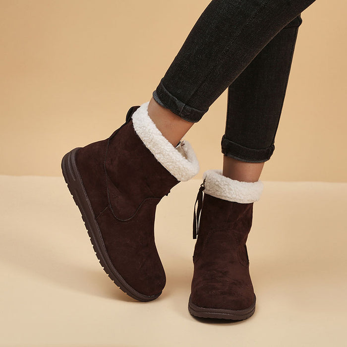 Stivali da neve invernali Stivaletti corti in caldo pile ispessito di agnello di nuova moda con scarpe solide dal design Zpipeper laterale per donna