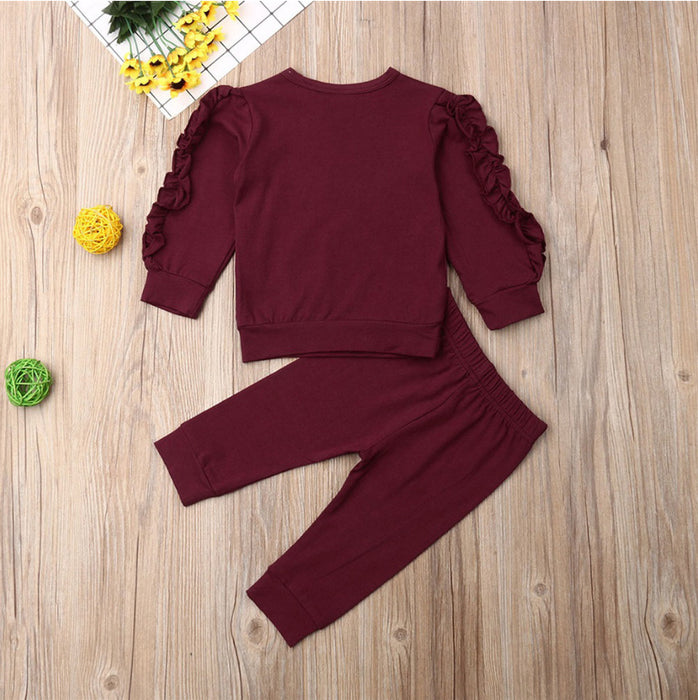 Neonati maschi Ragazze Ruffles Maglione Solido Felpa a maniche lunghe Top Pantaloni Infantili Bambini 2 pezzi Abiti Abiti Set Abiti autunnali