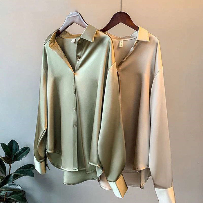 Camicia da donna in raso a maniche lunghe