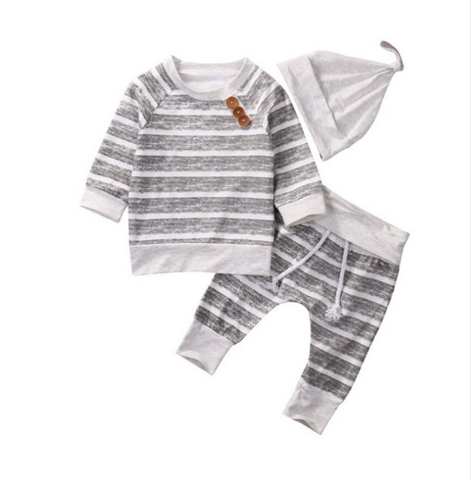 Baby Set casual tre pezzi con stampa a righe