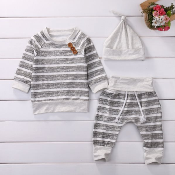 Baby Set casual tre pezzi con stampa a righe