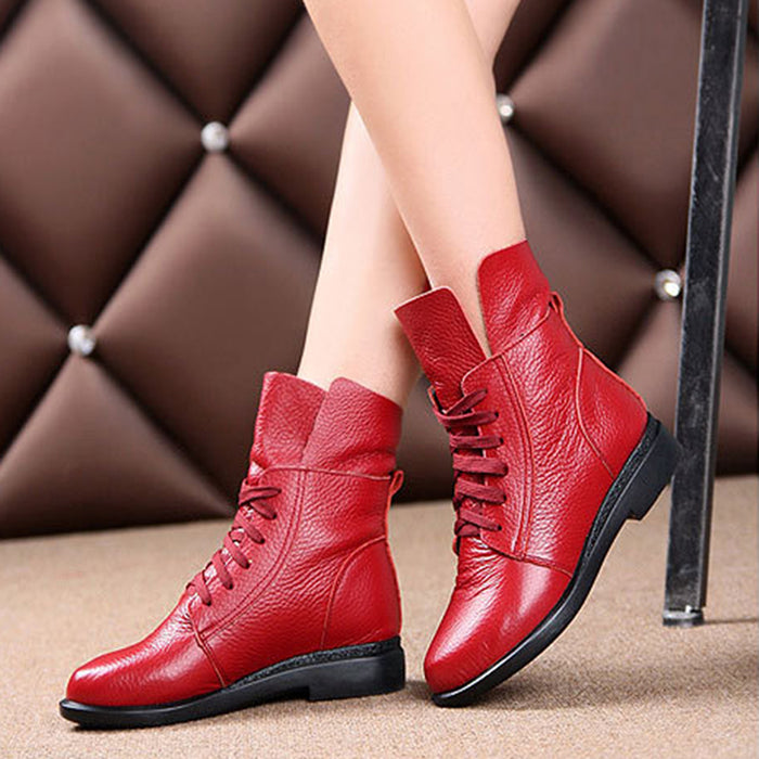 Bottes simples à lacets décontractées, bottes Martin plates rouges assorties avec tout
