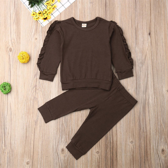 Neonati maschi Ragazze Ruffles Maglione Solido Felpa a maniche lunghe Top Pantaloni Infantili Bambini 2 pezzi Abiti Abiti Set Abiti autunnali