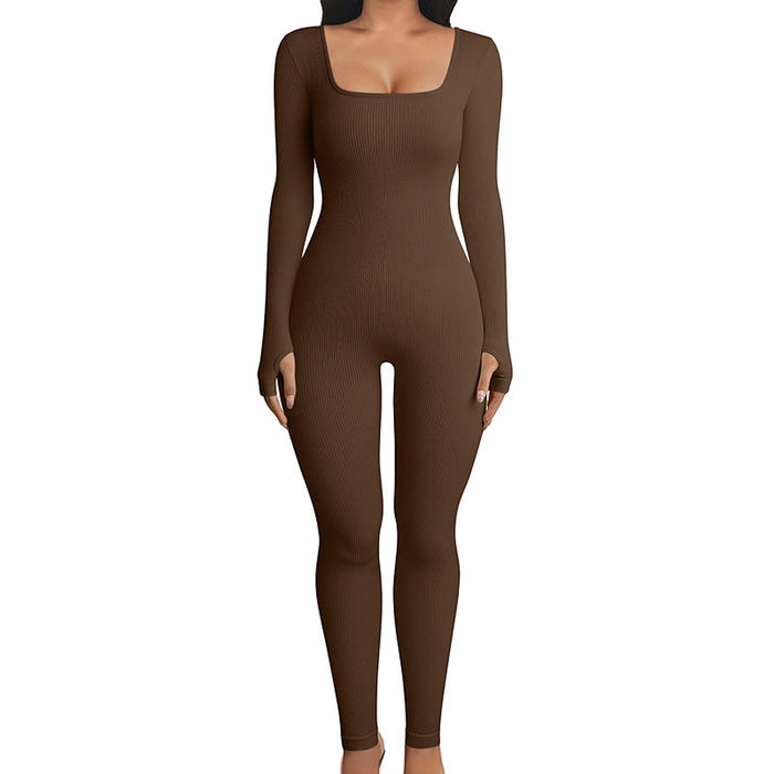 Macacão sem costura manga longa shapewear quadril elevador yoga macacão esportivo bodysuits