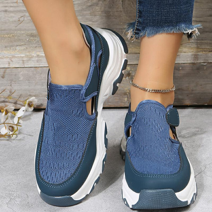 Sapatos esportivos de malha femininos moda ao ar livre salto plano redondo dedo do pé tênis de corrida formal