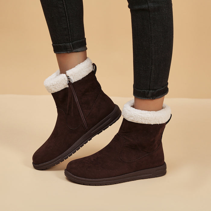 Stivali da neve invernali Stivaletti corti in caldo pile ispessito di agnello di nuova moda con scarpe solide dal design Zpipeper laterale per donna