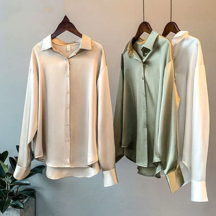 Camicia da donna in raso a maniche lunghe