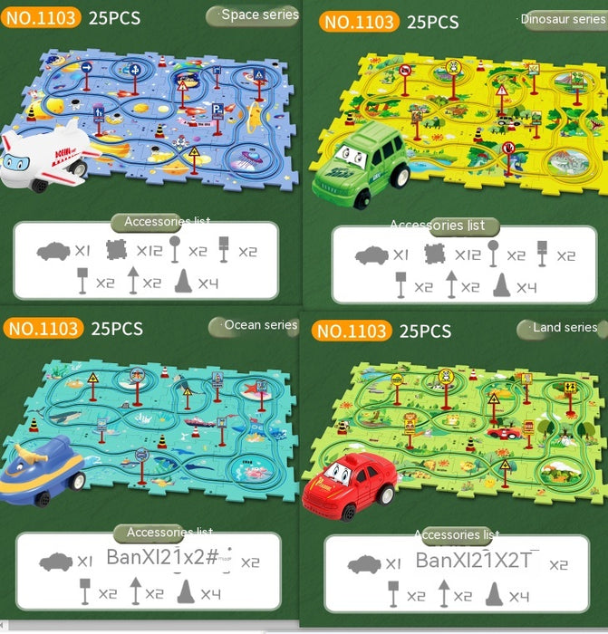 Electric Rail Car Toy Multi-functional Scene DIY Puzzle