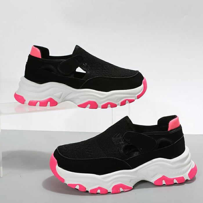 Sapatos esportivos de malha femininos moda ao ar livre salto plano redondo dedo do pé tênis de corrida formal