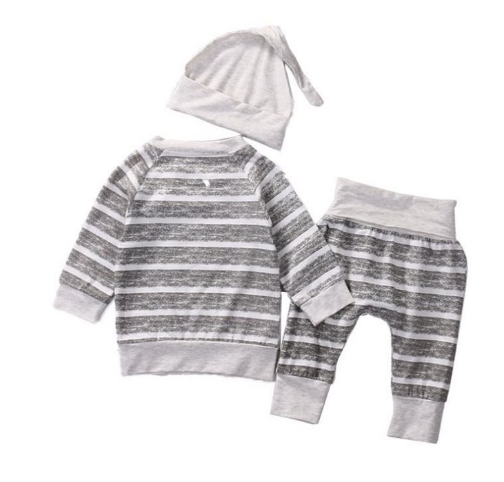 Baby Set casual tre pezzi con stampa a righe