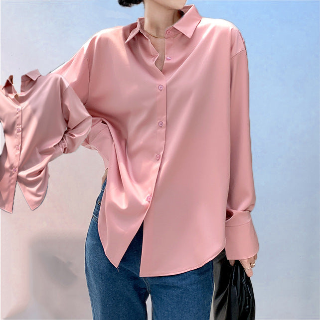 Camicia da donna in raso a maniche lunghe