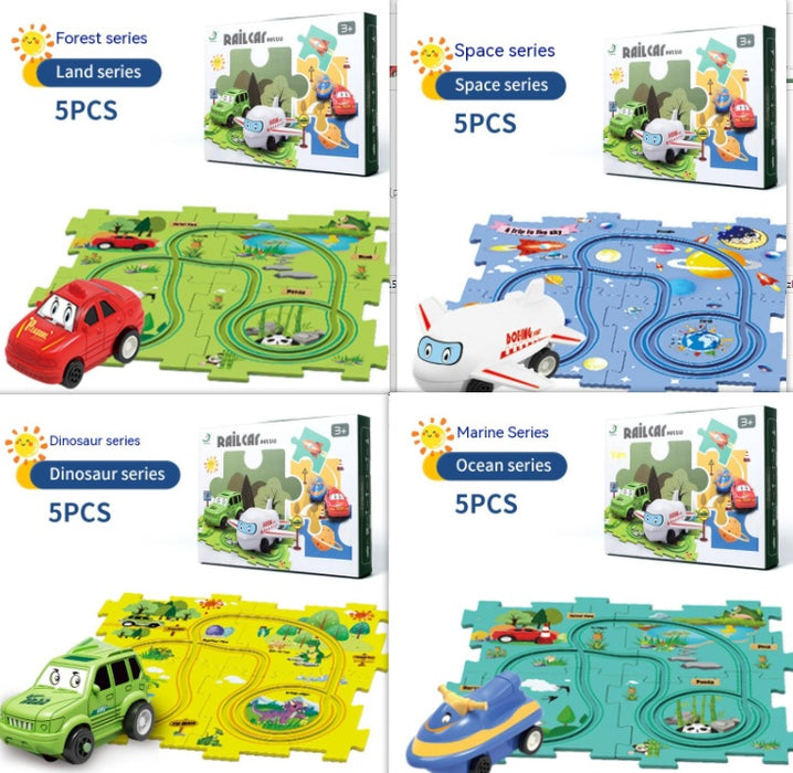 Electric Rail Car Toy Multi-functional Scene DIY Puzzle