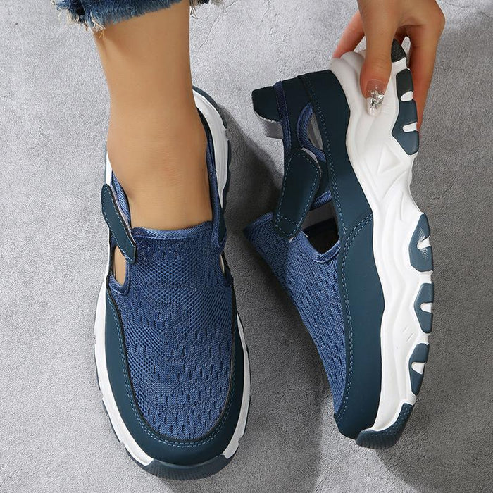Sapatos esportivos de malha femininos moda ao ar livre salto plano redondo dedo do pé tênis de corrida formal