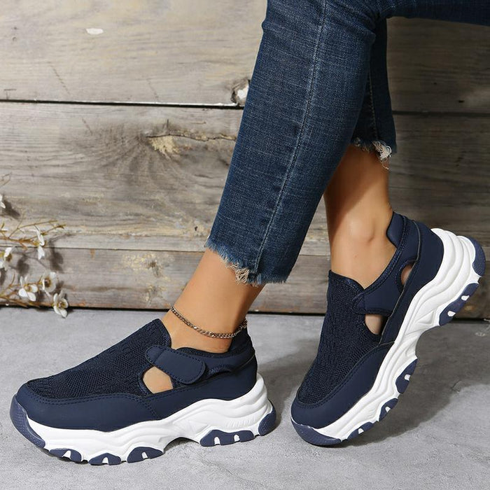 Sapatos esportivos de malha femininos moda ao ar livre salto plano redondo dedo do pé tênis de corrida formal
