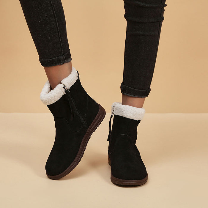 Stivali da neve invernali Stivaletti corti in caldo pile ispessito di agnello di nuova moda con scarpe solide dal design Zpipeper laterale per donna