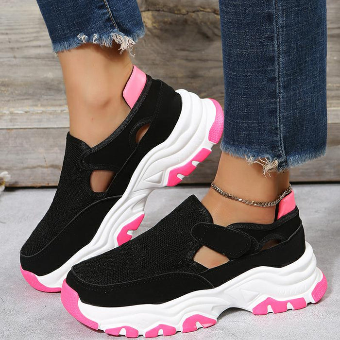 Sapatos esportivos de malha femininos moda ao ar livre salto plano redondo dedo do pé tênis de corrida formal