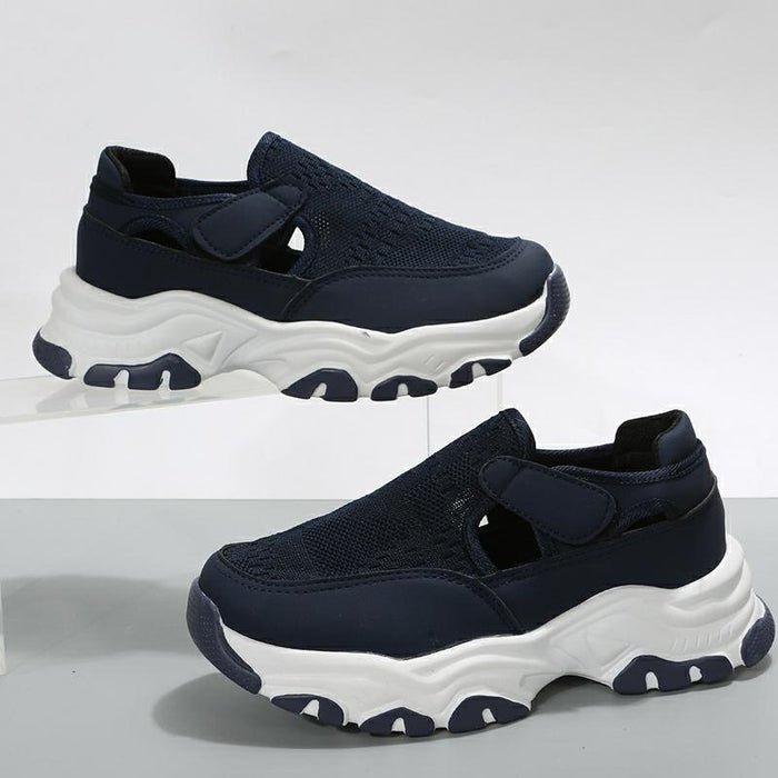 Sapatos esportivos de malha femininos moda ao ar livre salto plano redondo dedo do pé tênis de corrida formal