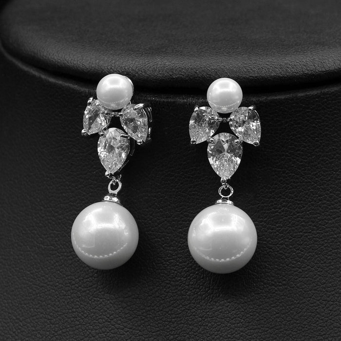 Perle Zirkon Ohrringe Halskette Set Dinnerschmuck