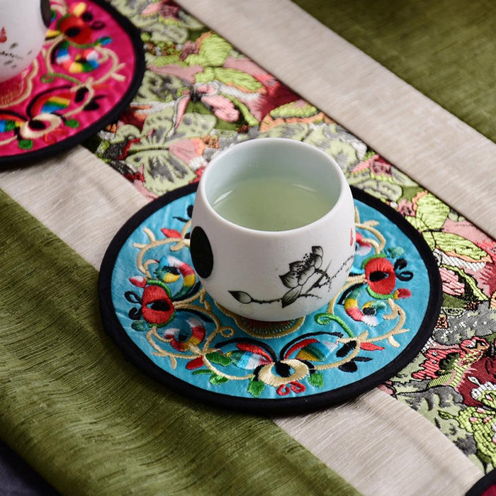 10 teile/satz Runde Bestickte Stoffuntersetzer Vintage Ethnic Floral