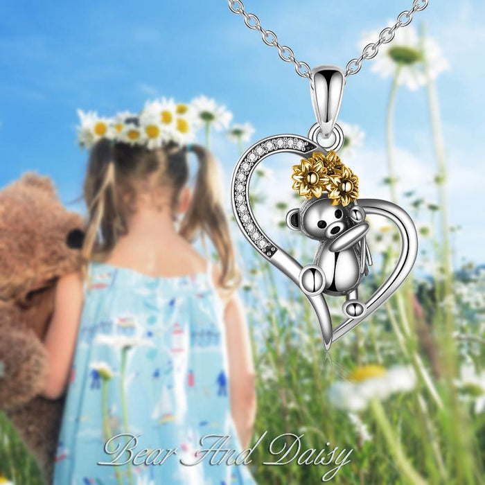 Sterling Silber Sonnenblume Panda Bär Schmuck für Frauen Geschenke