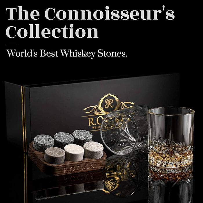 Whisky Chilling Stones Geschenkset mit 2 charakteristischen Kristallgläsern