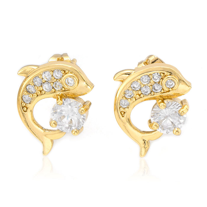 Design Delphin Typ Trendy Frauen Gold Ohrstecker Schmuck Zirkonia Halskette Set für Frauen Schmuck