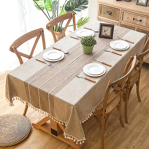 Baumwoll-Leinen-Tischdecken, faltenfreie Anti-Fading-Tischdecke, Quaste