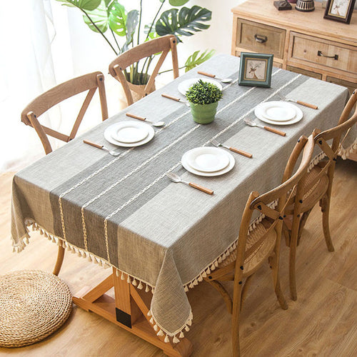 Baumwoll-Leinen-Tischdecken, faltenfreie Anti-Fading-Tischdecke, Quaste