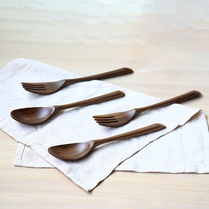 Japanese Style Natural Black Walnut Holz Löffel Gabel Abendessen Essen
