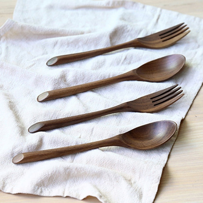Japanese Style Natural Black Walnut Holz Löffel Gabel Abendessen Essen
