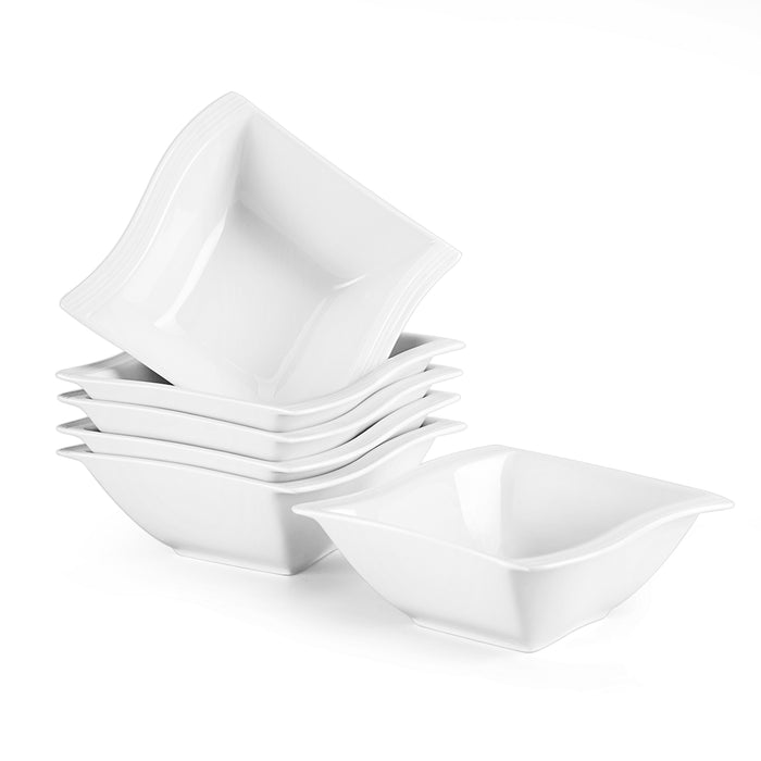 MALACASA 6 pieces FLORA White Porcelain Square Soup Cereal Oatmeal