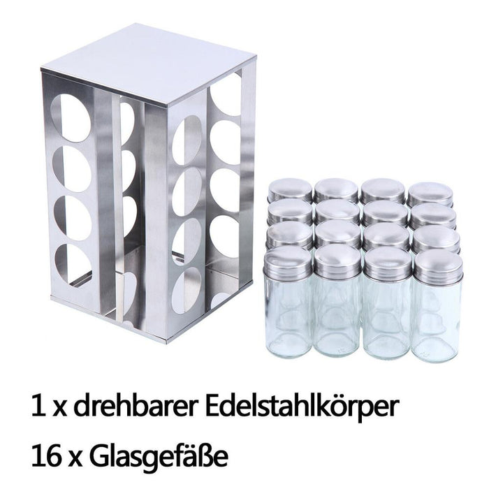 Yonntech Edelstahl Gewürzregal Vorratsglas Karussell 16 Gewürzgläser