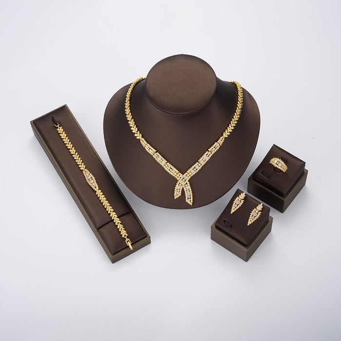 Mode Ring Halskette Armband Ohrringe Schmuck Braut Gold plattiert Schmuck Set Messing Schmuck Set für Frauen Hochzeit